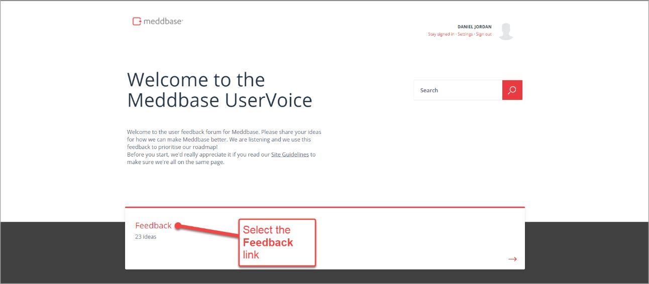 4_-_Welcome_to_Meddbase_UserVoice_page_-_annotation_shown_pointing_to_feedback_link.jpg