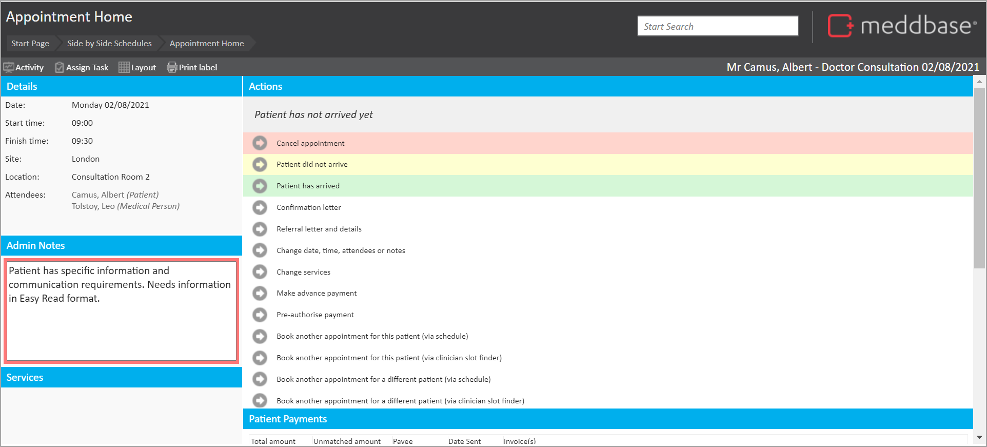 3_-_Admin_notes_presented_on_Appointment_Home_page_for_patient_appointment.png