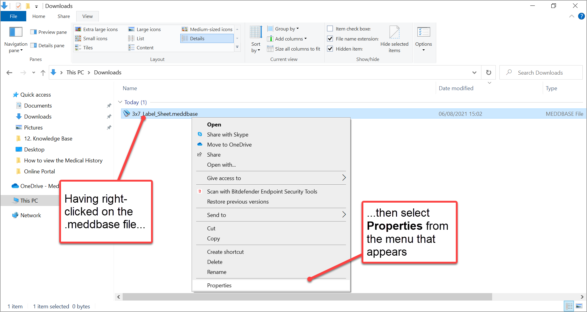 2_-_Right-click_on_meddbase_file_in_File_Explorer_and_select_Properties_from_menu_-_annotated.png