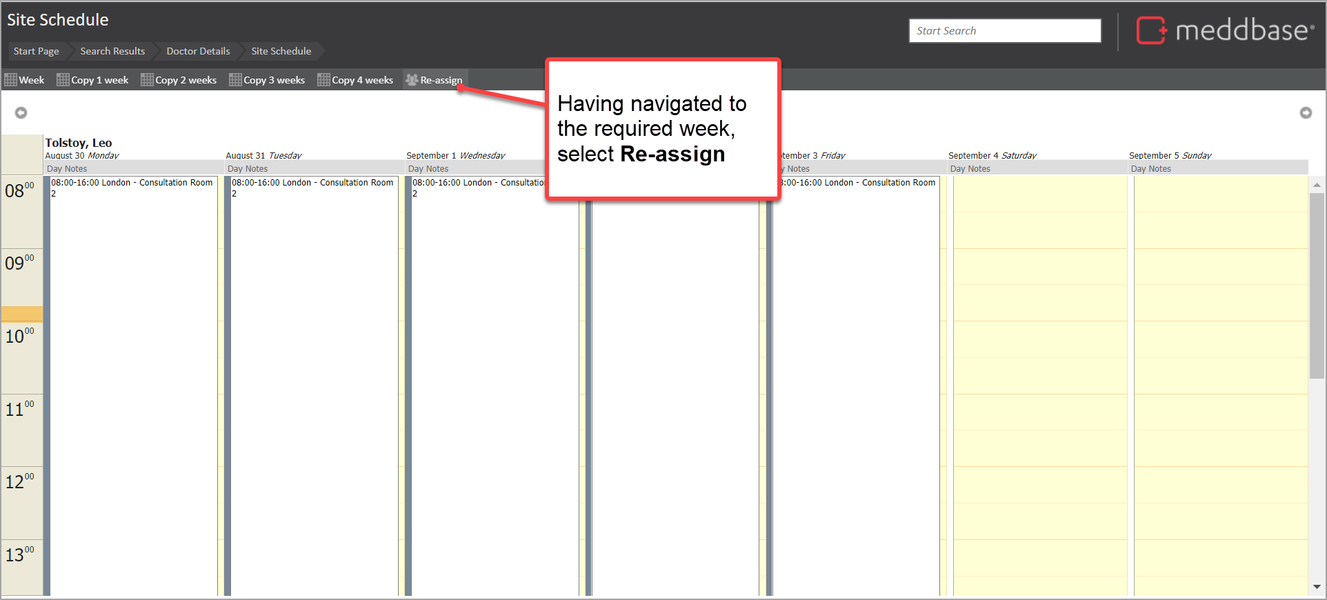 Site schedule with annotation identifying re-assign_button