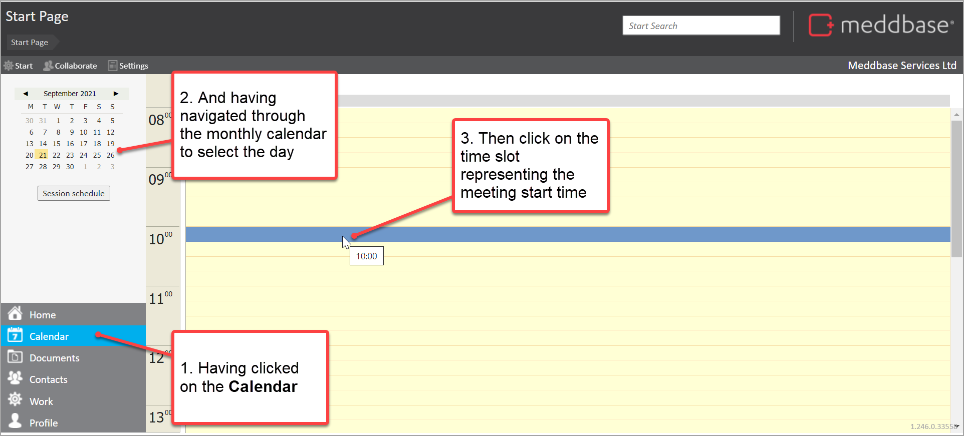 Selecting calendar option - then navigate through calendar and finally select time slot for start