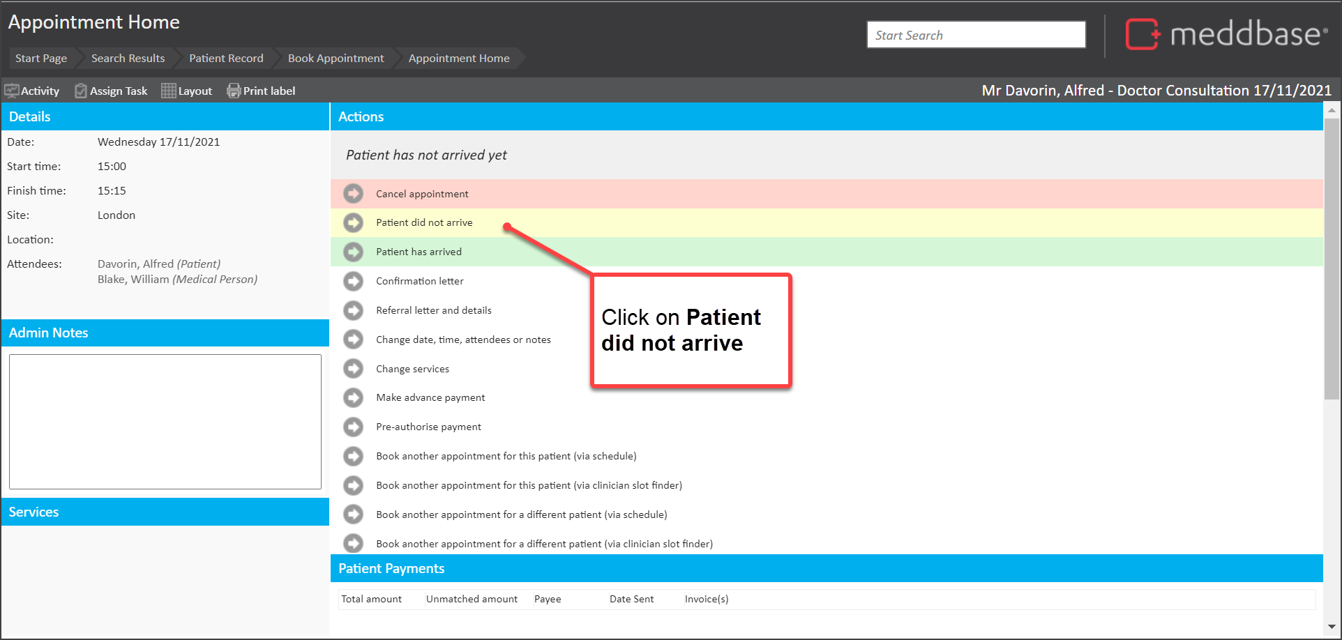 Click_on_Patient_did_not_arrive_action_in_Actions_panel_for_appointment
